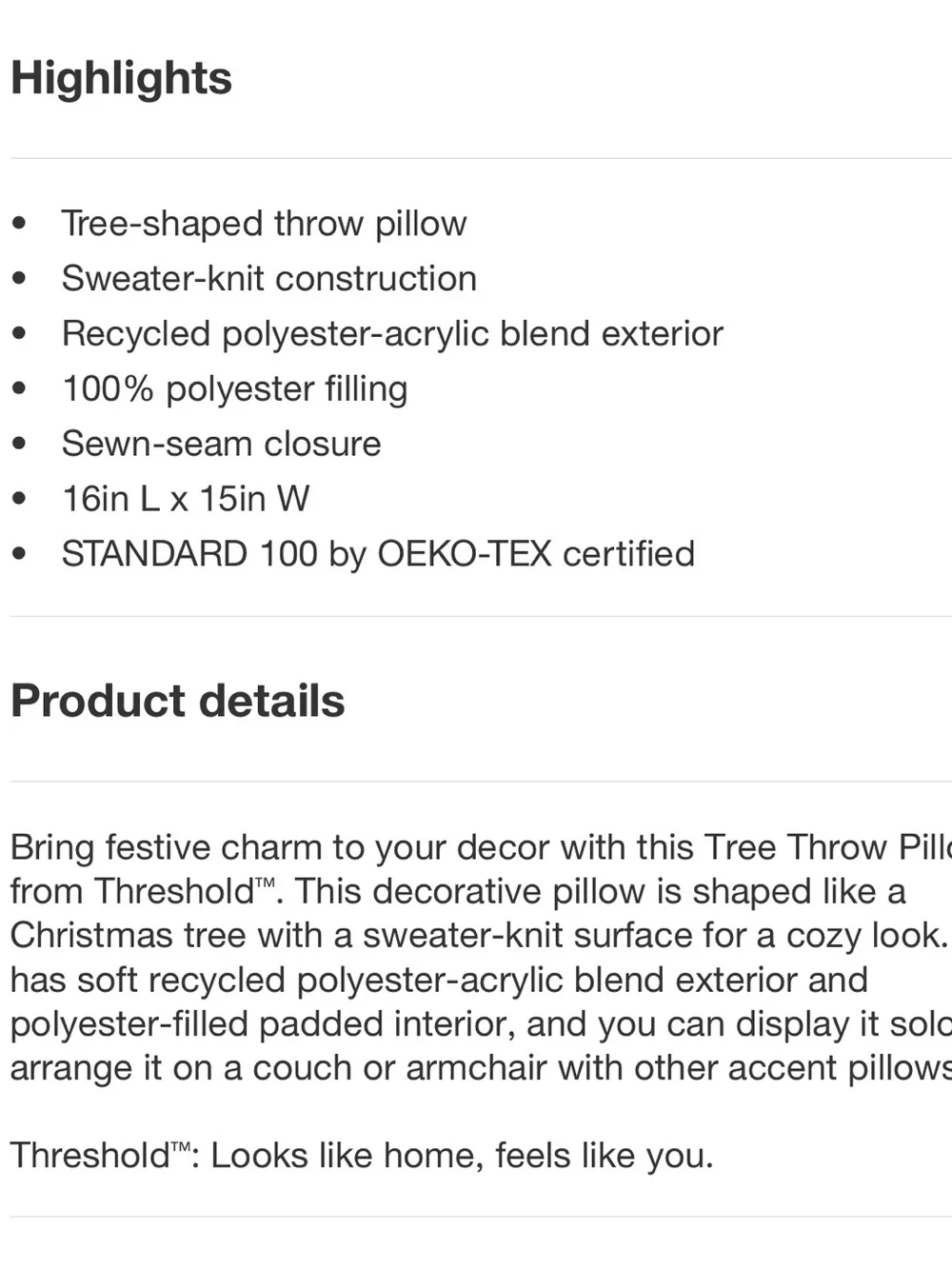 NEW Threshold Red Knit Tree Shaped Throw Pillow